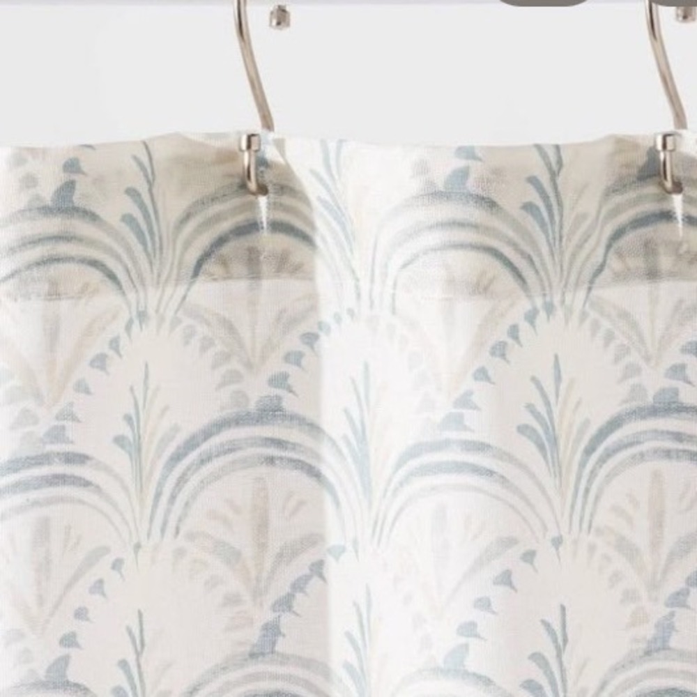 Threshold Blue Tan Cotton Fan Print Shower Curtain Boho Coastal 72x72